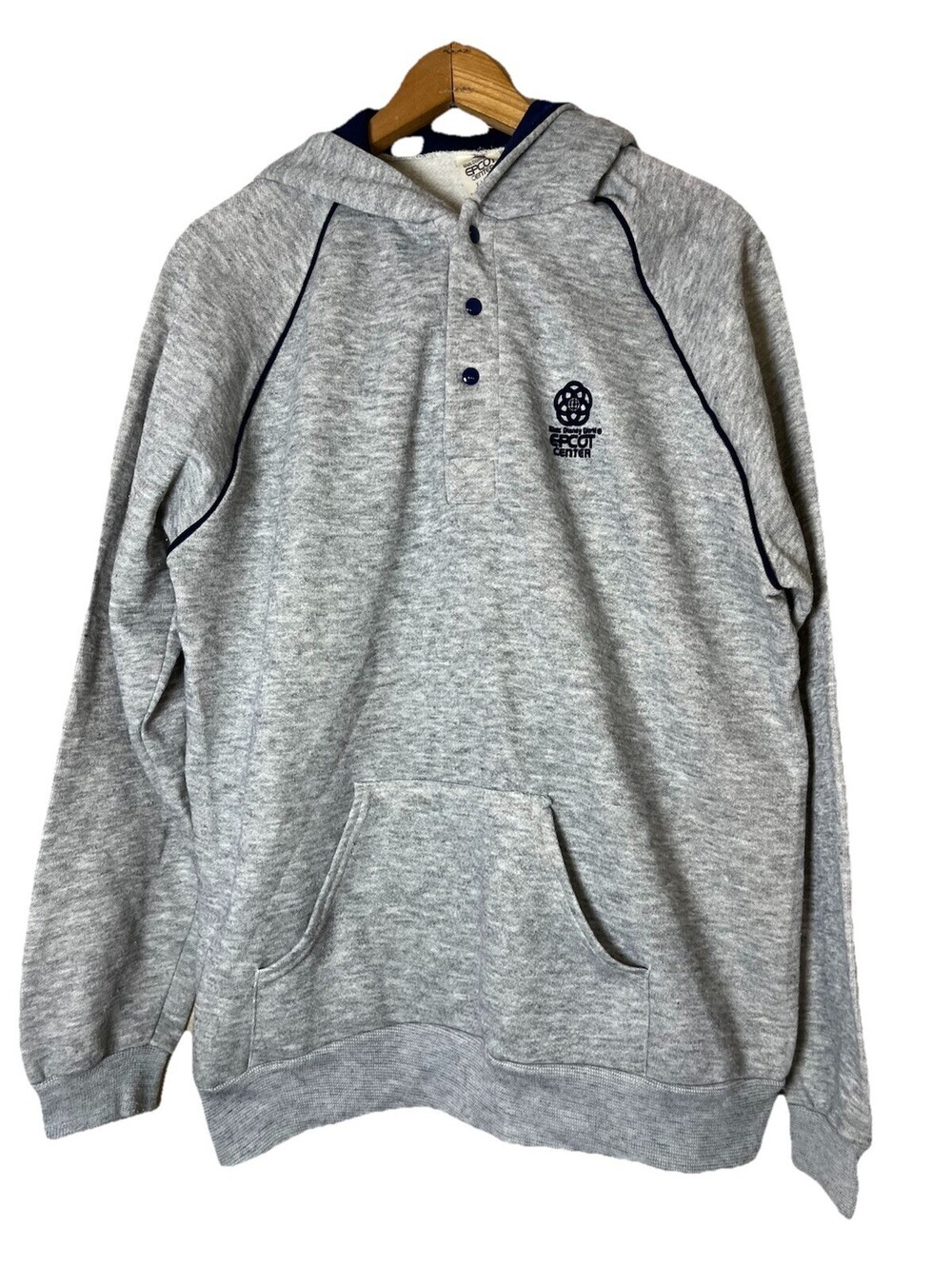Vintage  80s EPCOT Center WALT DISNEY WORLD Gray 1/4 Button Up Hoodie   Sz XL